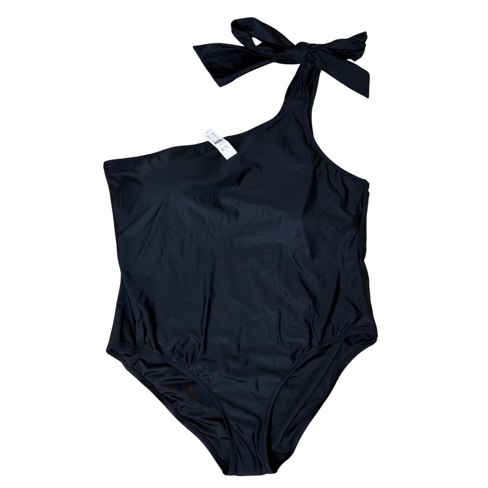 NWT J.Crew One-Shoulder‎ Bow Swimsuit Size 22 Black Re-imagined One Piece Beach